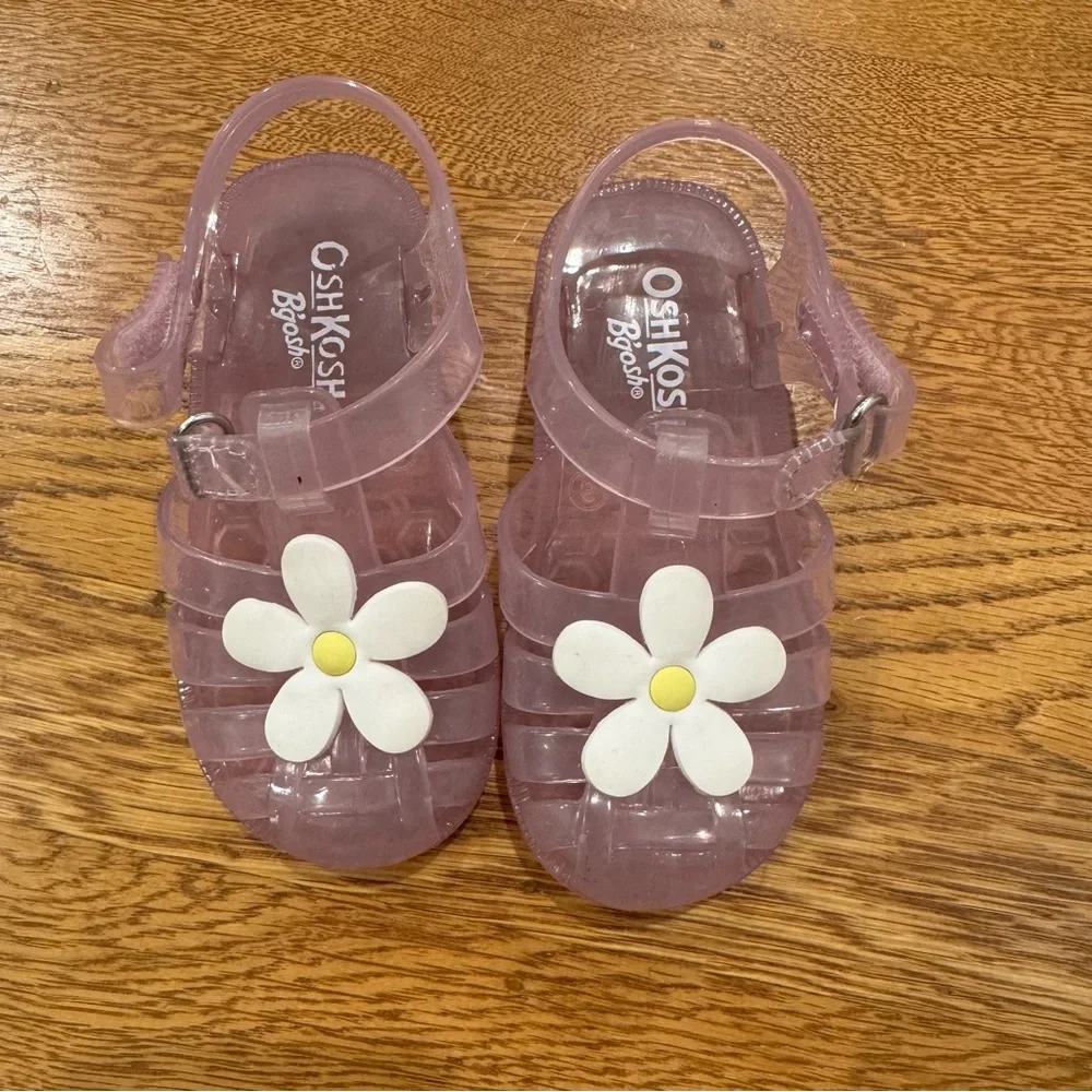 OshKosh B'gosh Kids Translucent Pink Jelly Sandals with Daisy Sz 6c
